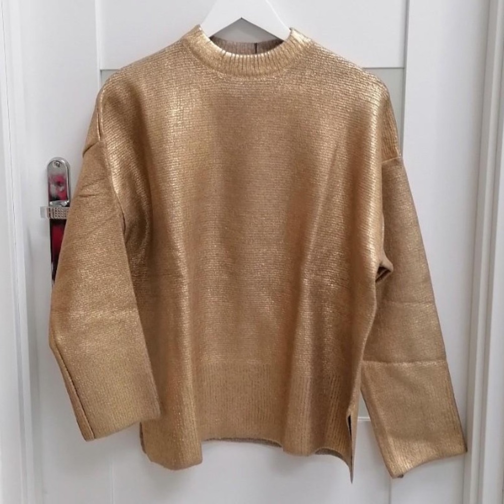 SOLD Zara foil knit gold metallic sweater size medium oversized - Picture 7 of 16